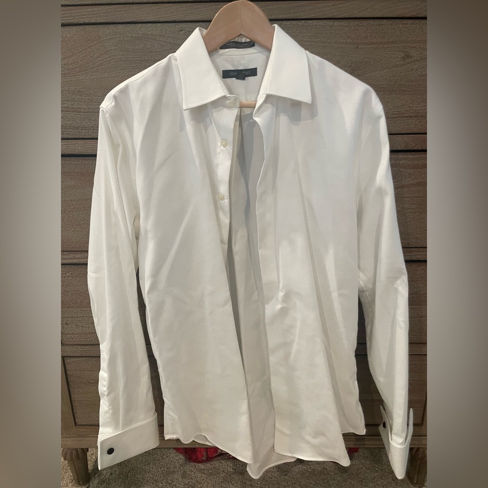 NORDSTROM Premium Non-Iron Cotton Dress Shirt Trim Fit French Cuff White 15.5